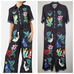 Gorman Size AU 6 US 2 Jumpsuit Floral Animals Short Sleeve Black Multicolor